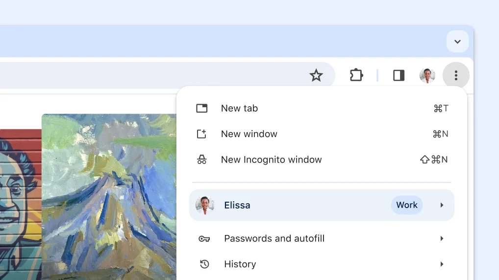 Expanded Chrome main menu that shows the new layout